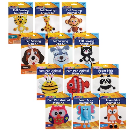 Creativity Street Animal Craft Kits, Felt, Foam, Pom Pon, 12 Animals PACACANMKIT4